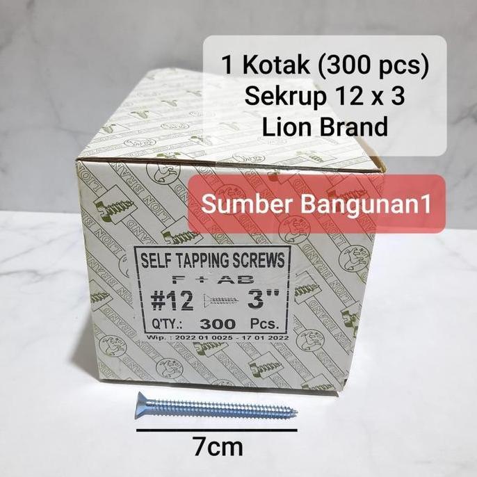 BEBAS ONGKIR - Sekrup F + AB 12 x 3 tapping skrup 7cm putih moon lion 7 cm 1 kotak