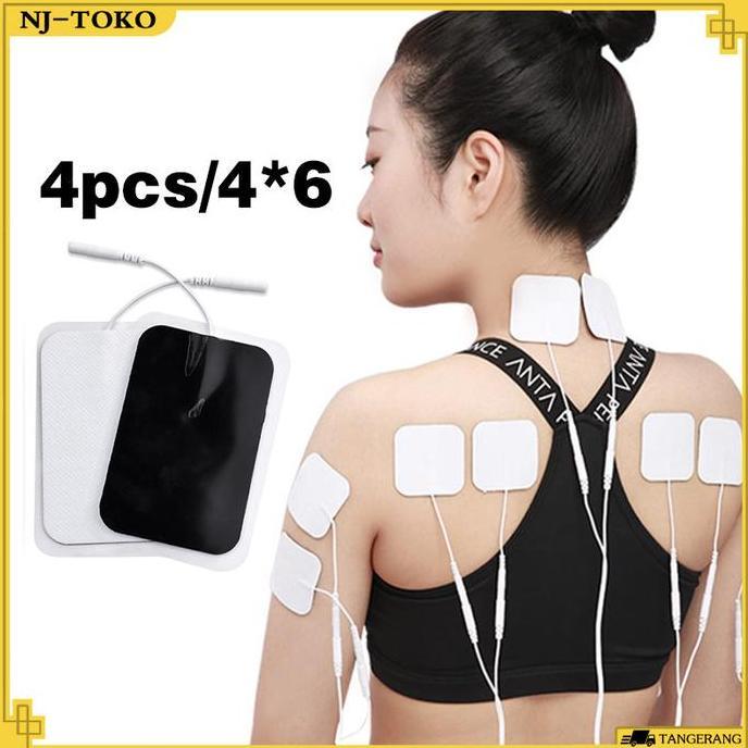 EYAMUY 4 Buah Pad Tens Fisioterapi 2mm Plug Gel Pad Ems 4*6cm Elektroda Pad Tens