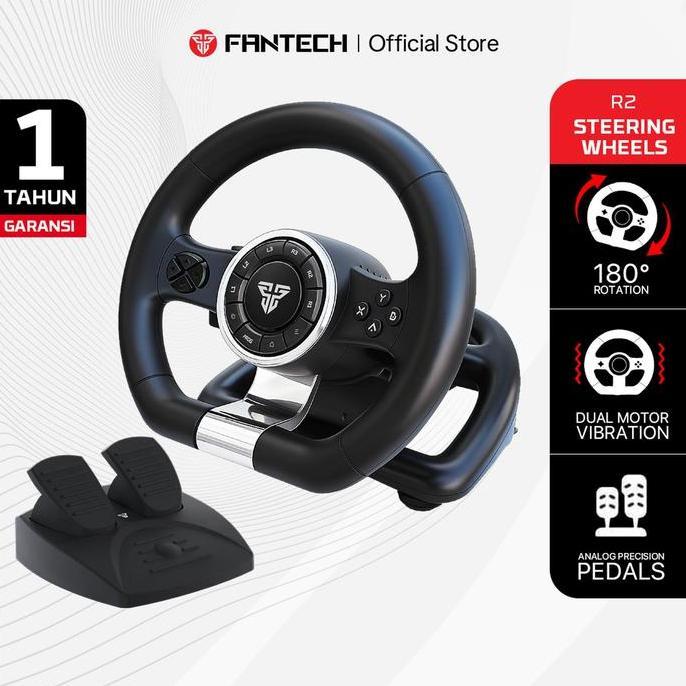 Fantech R2 Racing Steering Wheel 180 Degree Pedals Set Stir Setir Balap Simulator Gaming PC PS3 PS4 