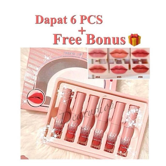 Color- [Dapat 6 Pcs ] Lipgloss Hasaya Girl / Lipstik 6Pcs Dan Terproof