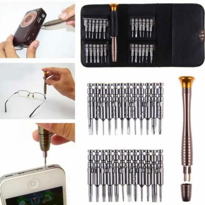 ------] Obeng dompet 25 in 1 set reparasi handphone laptop kacamata jam kamera