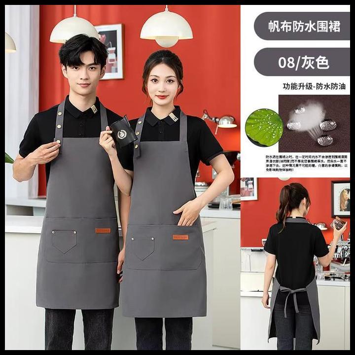 Terbaru Apron Masak Waterproof Tahan Air Pria Wanita Celemek Waiter Pelayan Cafe Barbershop Kasir To