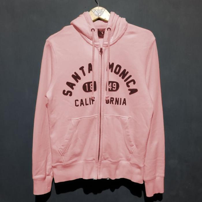 ORIGINAL JAKET HOODIE WHO AU CALIFORNIA TEXS SANTA MONICA PINK PRIA WANITA PREMIUM HIGH QUALITY