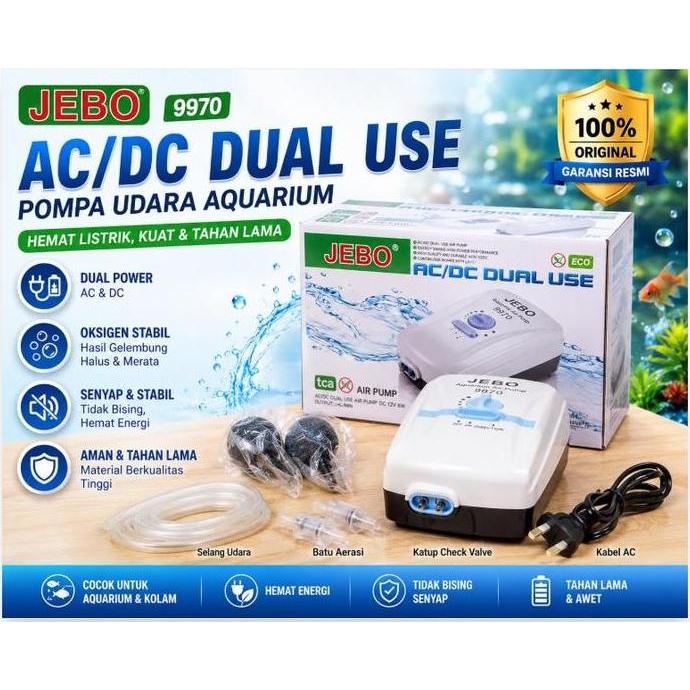 Aerator Jebo 9970 aerator acdc airpump ac dc pompa oksigen kolam