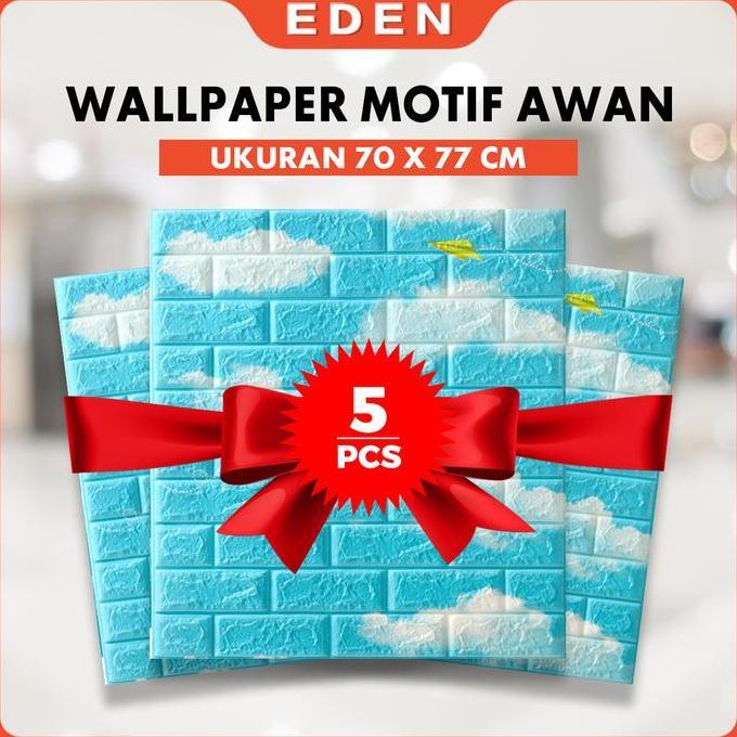ARGVA PAKET 5 PCS  Wallpaper Dinding 3D Foam Motif Nature Awan 70 x 77cm Ketebalan 3mm
