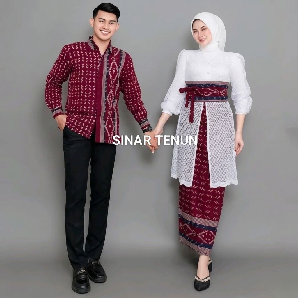 NEW LARISSA KEBAYA MERAH MAROON TUNIK TENUN COUPLE WANITA KONDANGAN