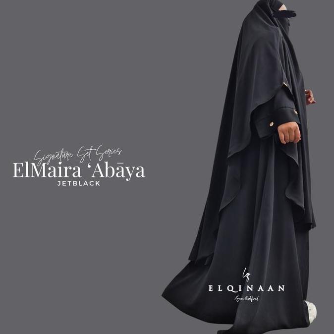 [CUCI GUDANG] Elqinaan - Abaya Signature JetBlack | French Khimar Abaya Set Muslimah Syar'i Wanita G