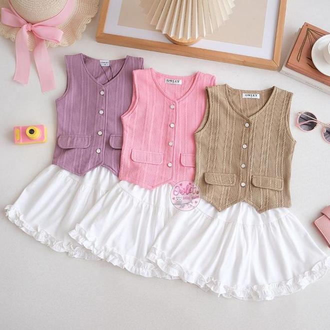 Ready Stok Owlet Mikayla One Set Setelan Rok Anak Perempuan Setelan Rok Ballon Setelan Vest 3D Atasa