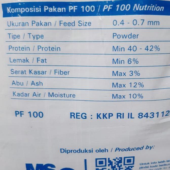 Per Sak 10Kg Pf 100 Prima Feed Fengli-1 Pakan Larva Ikan Udang Pelet Tenggelam 0.4Mm-0.7Mm Protein 4