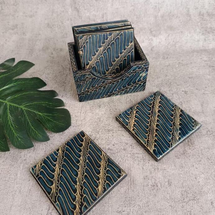 Tatakan Gelas motif batik set/tatakan gelas kayu/ coaster GM