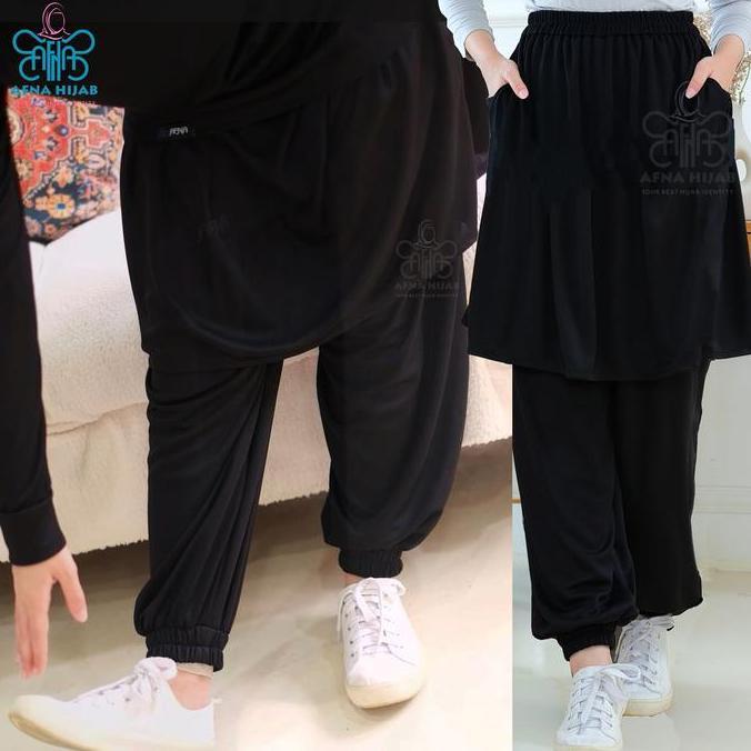 Afna Elea Rok Celana Olahraga Jogger Training Panjang Wanita Muslimah Skirt Polos