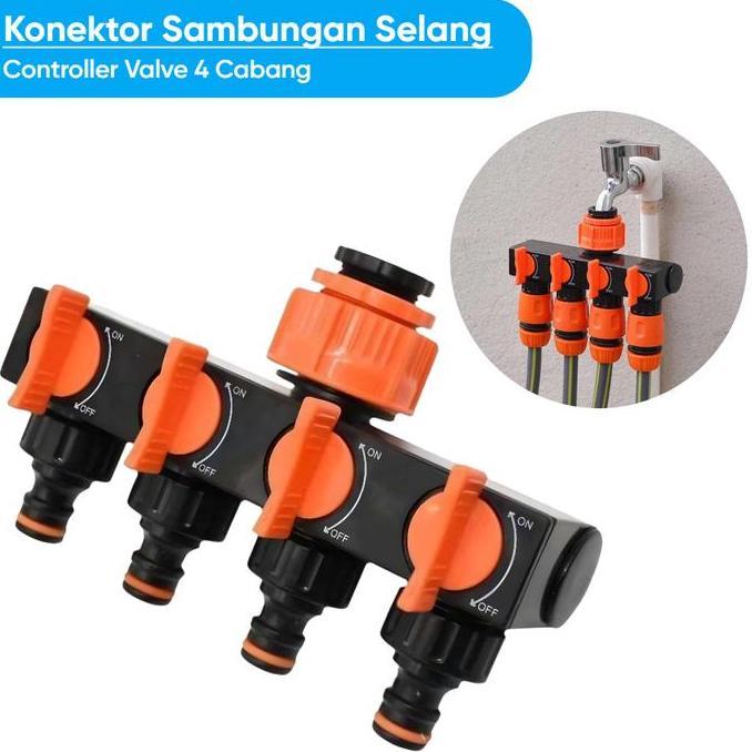 CHICKLEP Konektor Sambungan Selang Air Cabang 4 Stop Keran Kran Irigasi Taman Quick Release Controll