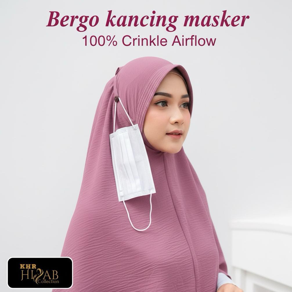 Produk Terlaris Maryam - Hijab Bergo Crinkle Airflow L XL Tali Konektor Masker Jilbab Instan Langsun