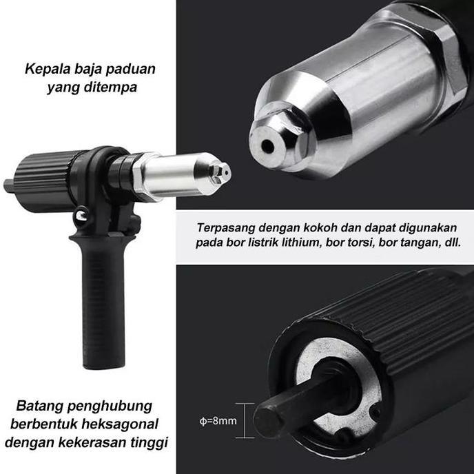 Promo Adapter Rivet Untuk Bor Tembok & Besi - Alat Rivet Listrik Portable, Cocok Untuk Pasang Plafon