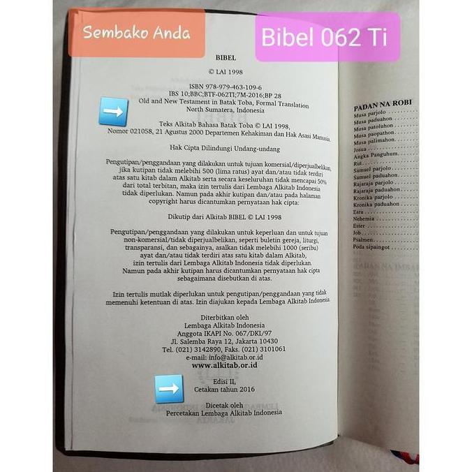 Promo Bibel. Ukuran Besar. Alkitab Kristen Bahasa Daerah: Batak Toba. Bibel 062 Ti / Bibel 062 Ti Nl