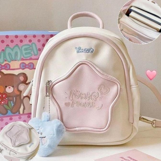 HARGA GROSIR - CODLucu Tas Ransel Bahan PU BintangTas Sekolah Ransel Kecil mini y2k Tas Sekolah Fash