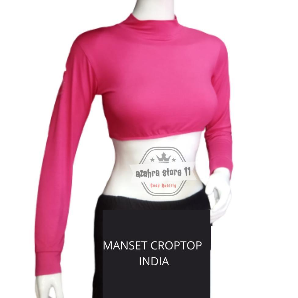 Manset India Croptop Manset India Lengan Panjang Wanita Leher Berdiri Turtleneck Crop India Bahan Ra