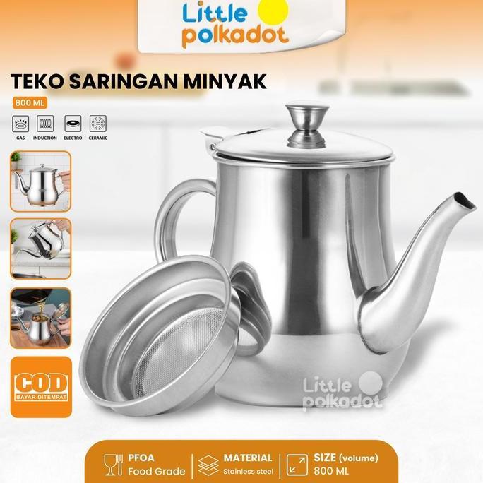 RELMARAMA Littlepolkadot800ml Teko Saringan Teko Penyaringan Minyak/Teko saringan minyak/ Gelas Teko