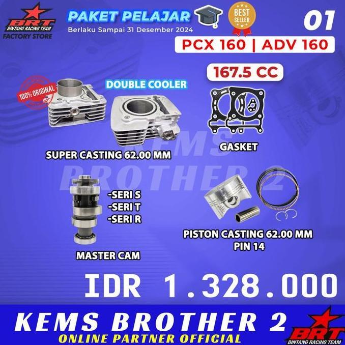 MARTEKNO PAKET BORE UP BRT PCX 160 VARIO 160 DAN NOKEN AS BRT ORIGINAL BRT