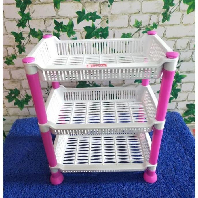RAK PLASTIK 3 SUSUN SEGI PUTIH FLOWER / RAK KOSMETIK RAK DAPUR RAK BAWANG RAK MINI SERBAGUNA