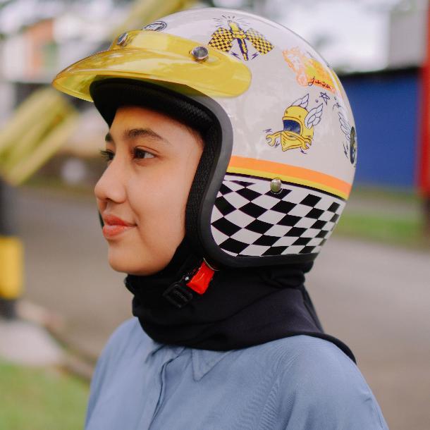 Helm Bogo Retro Motif Piston Speed Custom Helem Pria Wanita Hijab SNI