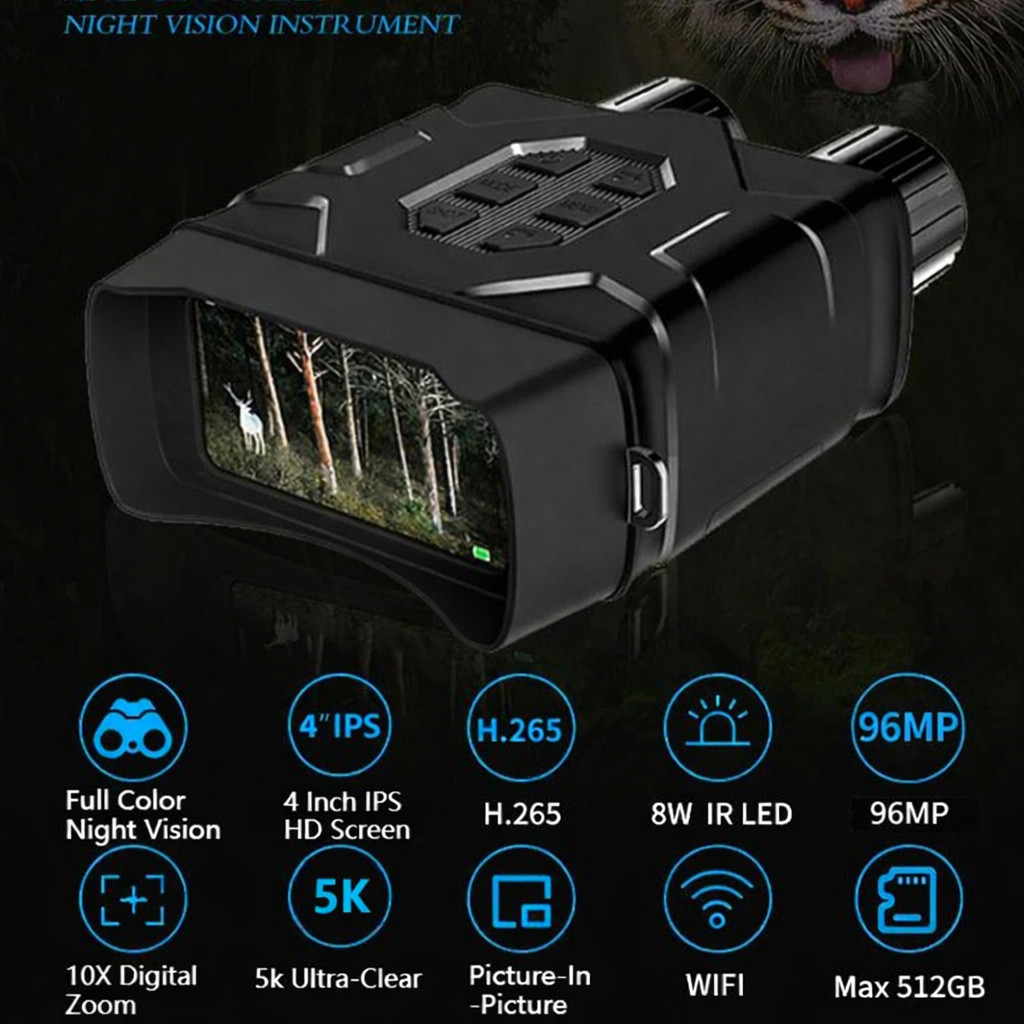 Teropong jarak jauh Teropong Binocular Night Vision 7 IR 5K 10X Zoom WiFi 3000mAh
