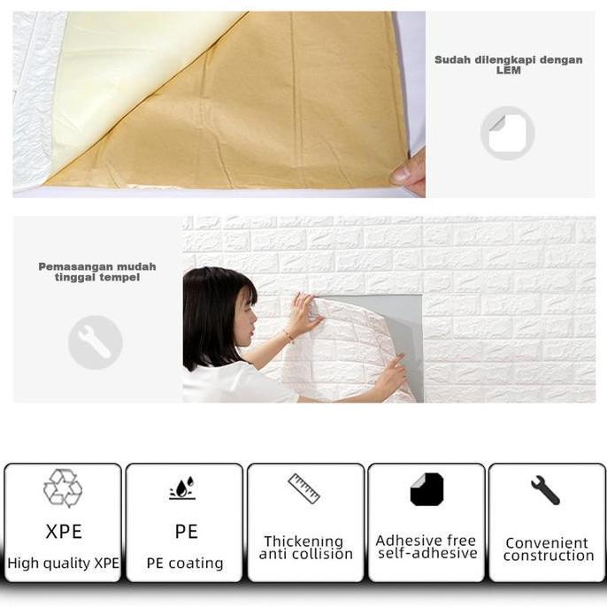 Wallpaper 3D Foam Emboss. Sticker Dinding 3D Merah Bata.