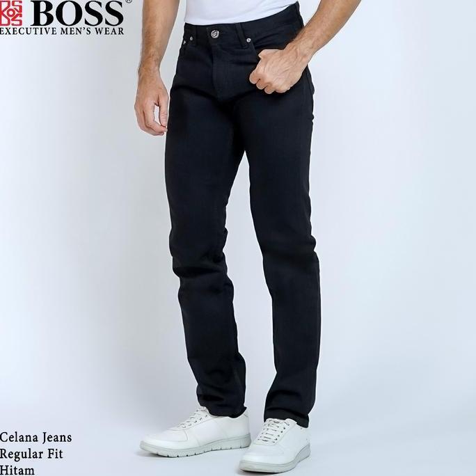 BOSS Celana Jeans Panjang Pria Regular Fit Hitam