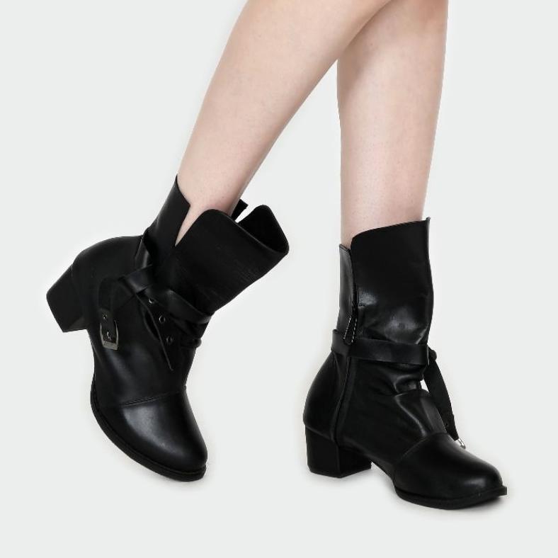 Termurah / Hot Sale M&T Sepatu Boots Cowboy Wanita Black Leather
