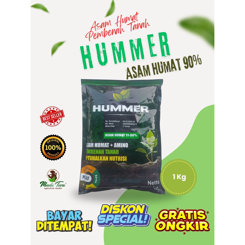 Asam Humat 90% HUMMER 1 Kg Pembenah Tanah + Asam Amino Nutrisi Tanaman