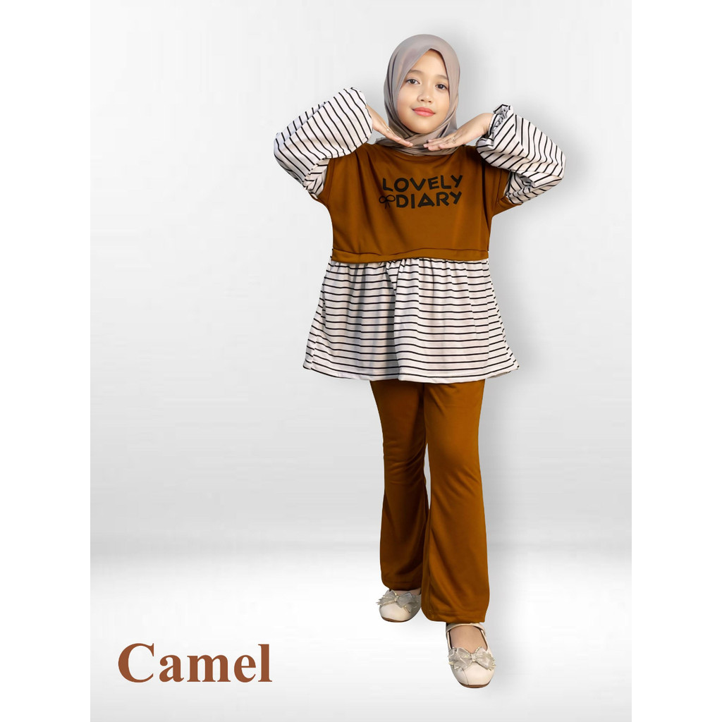 CF Kids Setelan Baju Muslim Anak Kaos Lengan Panjang Celana Cutbray Lovely Diary