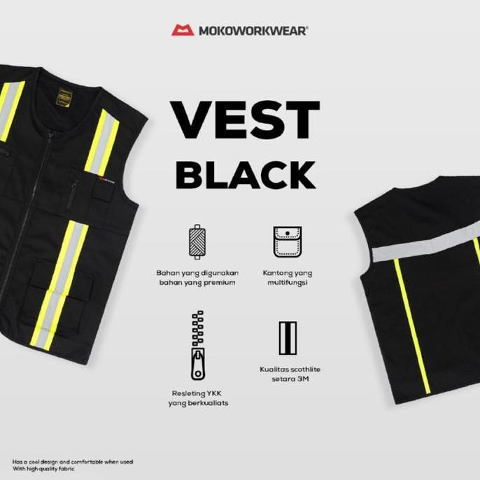 MokoWorkwear - Rompi Safety/ Vest Safety / Pengaman kerja Hitam