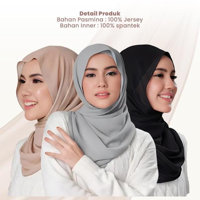 LONGZHIXUE NO002 - Hijab Pashmina Instan Dengan Inner 2in1 Hijab Instan Ceruty Baby Doll Premium Hit