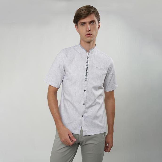 Parling Laris Lgs - Baju Koko - Slim Fit - Lengan Pendek - Motif Polos - Baju Muslim Pria Dewasa