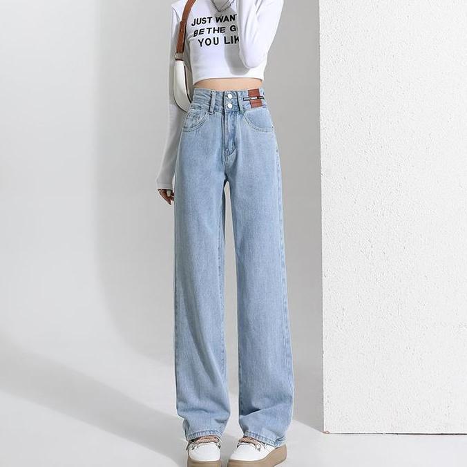 Celana Jeans Wanita Highwaist Kulot Premium Korean Style Panjang Hitam Fit Kaki Nyaman Slim Denim Cu