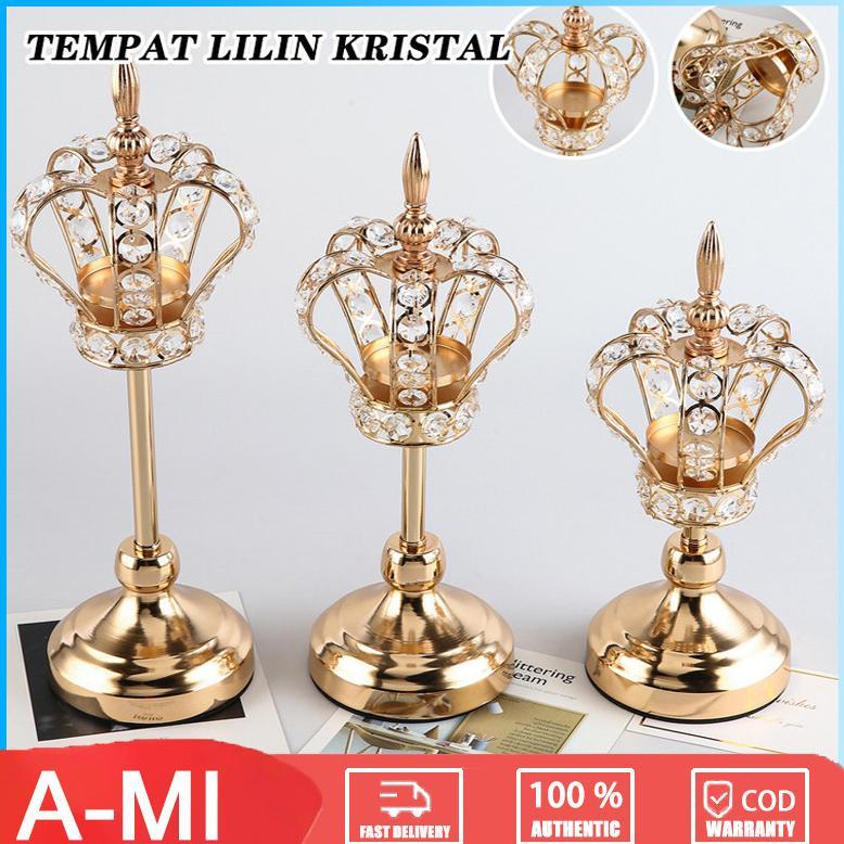 3 Tingkatan Tempat Lilin Kristal Emas - Tempat Lilin Kristal Mewah - Tempat Lilin Kristal Mahkota - 