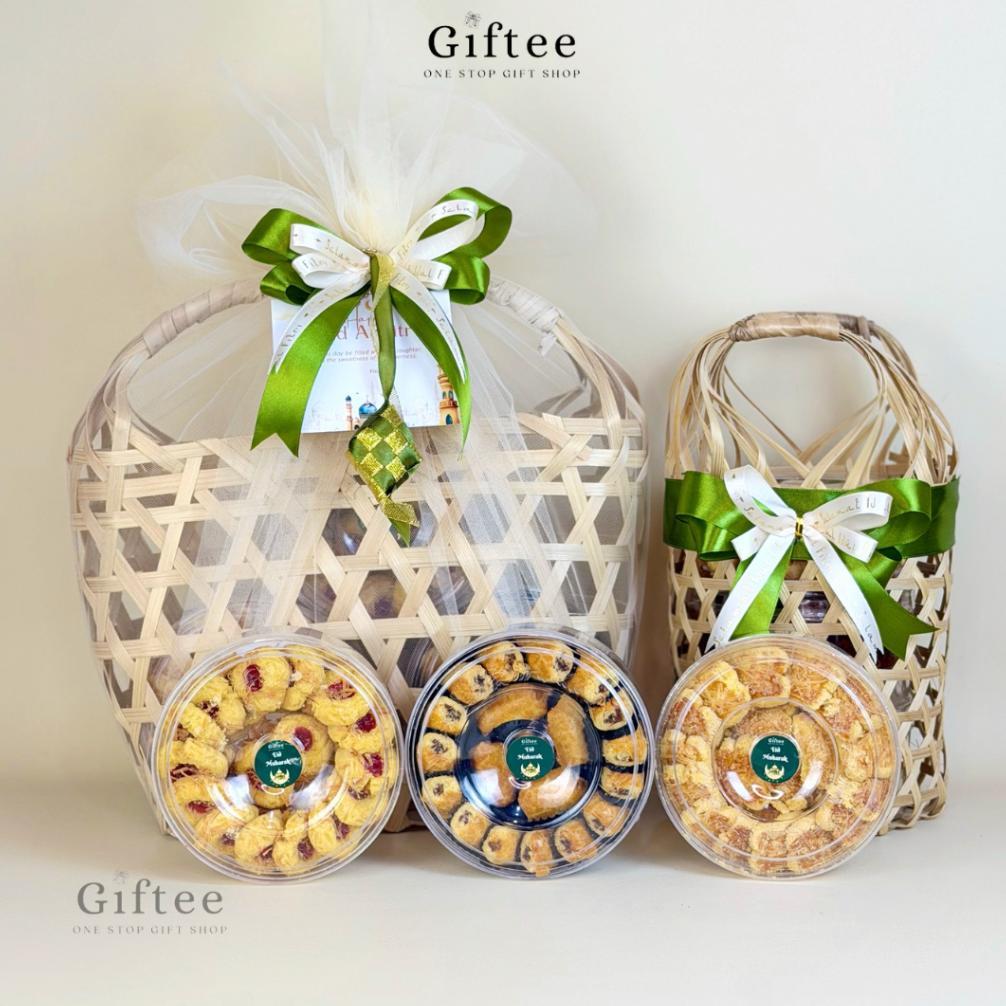 ELVIQUE HAMPERS LEBARAN CAIRO PARCEL SET KUE KERING KERANJANG COOKIES TAS ANYAMAN BAMBU ROTAN KADO H