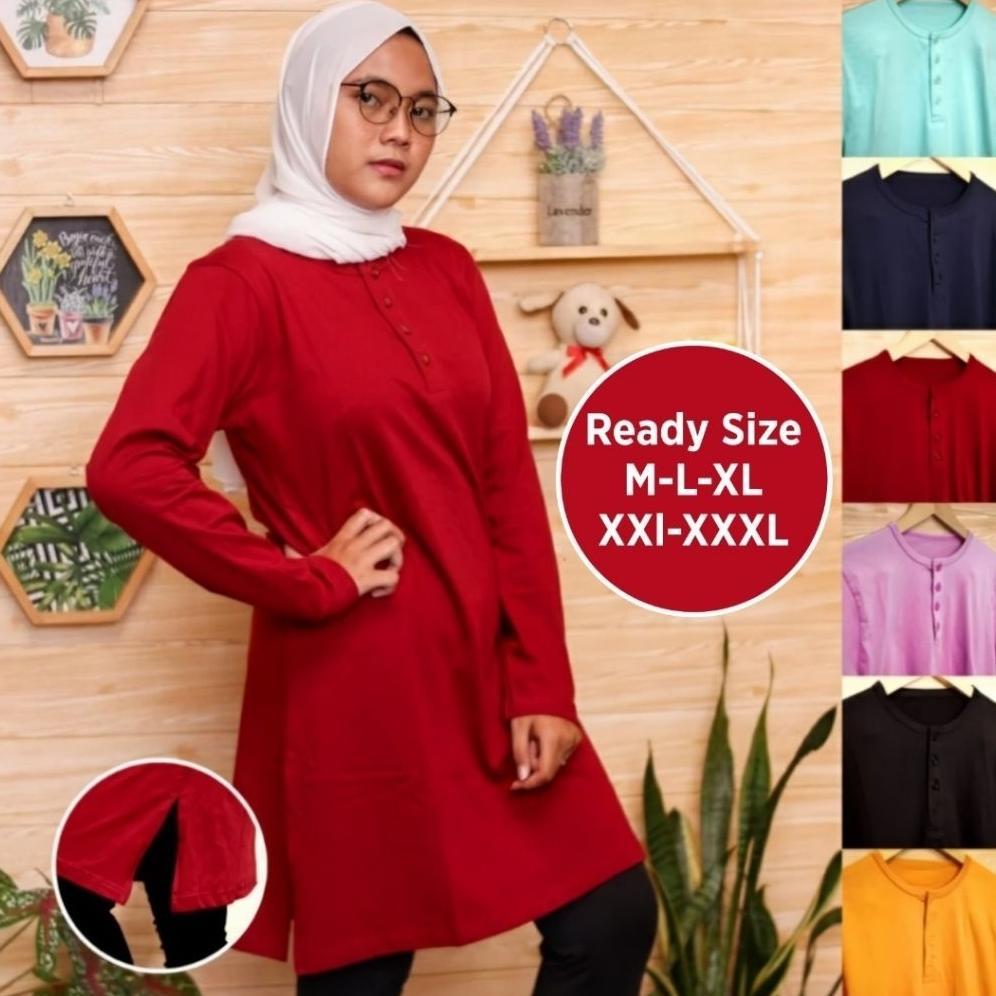 Kaos Tunik Muslim Berkancing Premium Cotton Combed 24S Harga Grosir