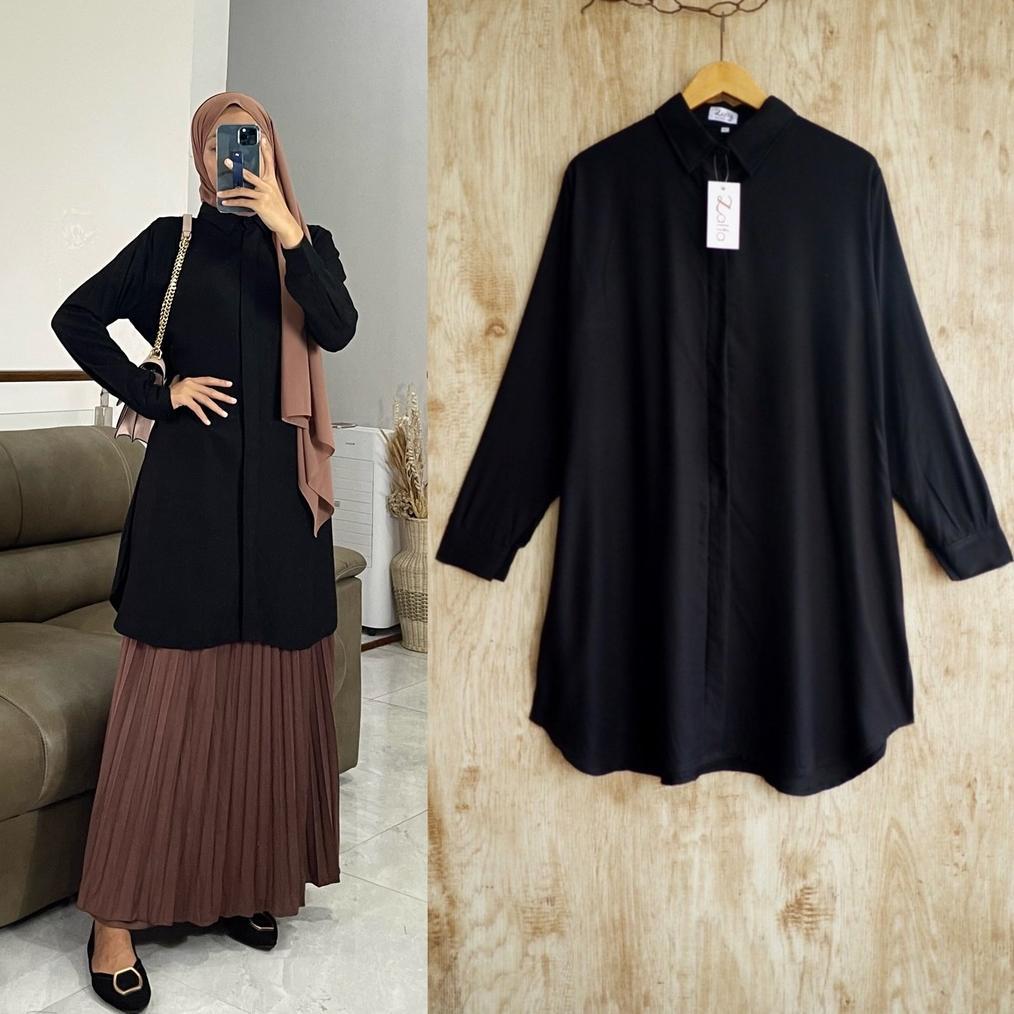 Alina Tunik Wanita Katun Rayon Twill - Nyaman Dipakai, Lengan Manset, Full Kancing By Zalfa Outfit O