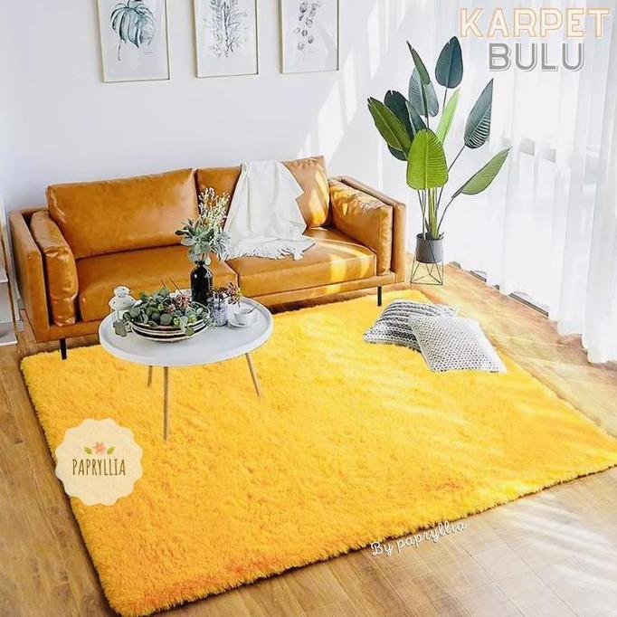 Karpet Lantai Kasur Bulu Rasfur 150x100cm + Busa Tebal 2cm ( Orange )