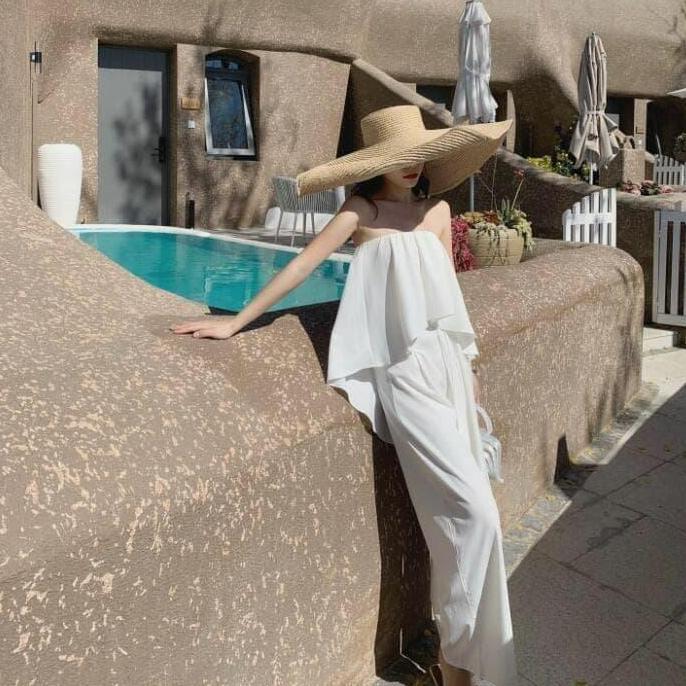 WHITE RUFFLE jumpsuit woman premium / playsuit / korean summer jumpsuit / beachwear bali / dress pan