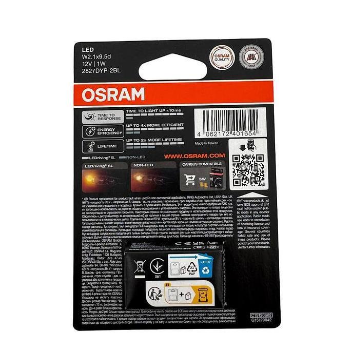 Osram LED T10 W5W Kuning Lampu Senja, Plat Nomor, Plafon Kabin 2827DYP