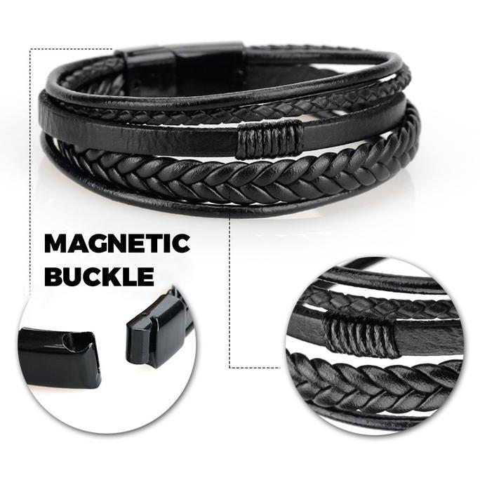 Gelang Pria Leather Stainless Magnetic Premium Bracelet Kulit
