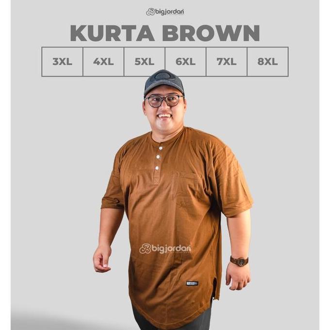 BIGJORDAN ID Kurta Pakistan coklat dan abu tua Pria Big Size 3XL 4XL 5XL 6XL 7XL 8XL kaos gamis ukur