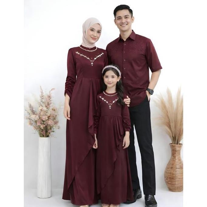 NEW Baju Couple Keluarga Lebaran Elegan Maya Gamis Satin Velvet Ibu Anak Perempuan + Koko Ayah Cl