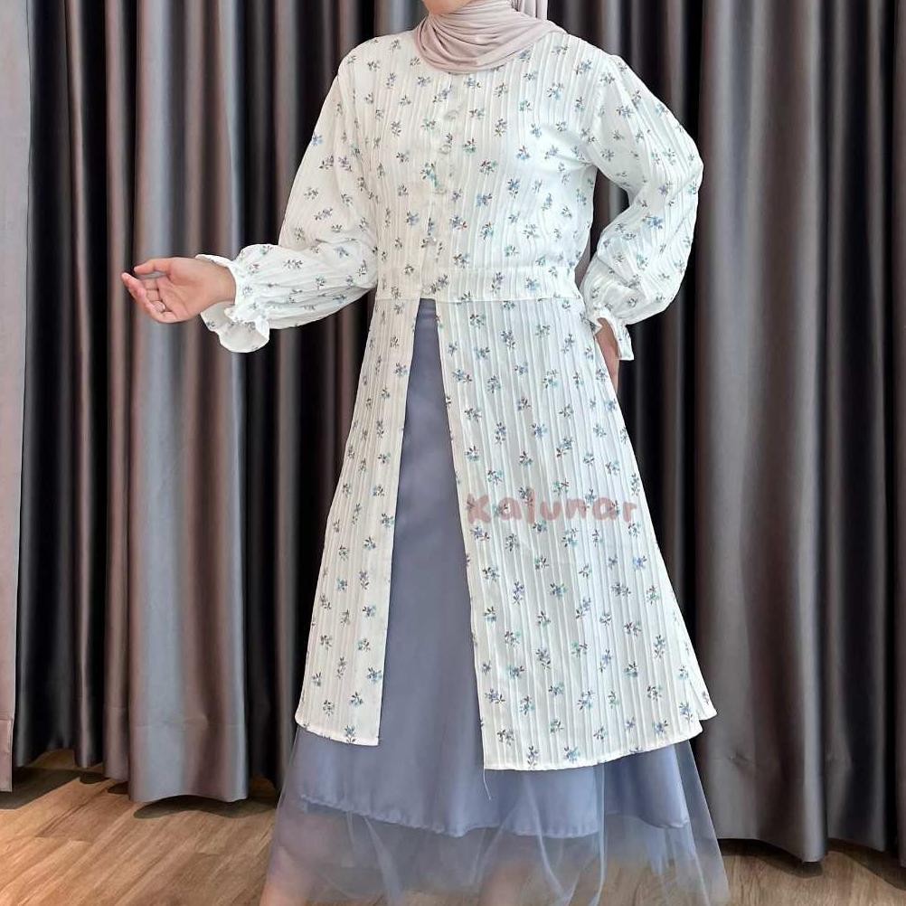terbaru [ready stock] kalunar - daisy tunik lebaran kondangan (atasan gamis wanita motif bunga moder