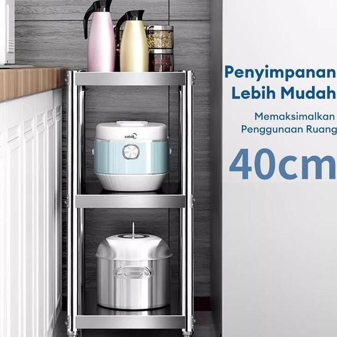 Rak Dapur Stainless Steel Serbaguna Rak penyimpanan Rak Roda Serbaguna