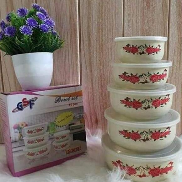 NEW PROMO RANTANG SUSUN 5 MANGKOK SET BERANAK GSF MANGKUK PENYIMPANAN MAKANAN MOTIF BUNGA GSF / RANT