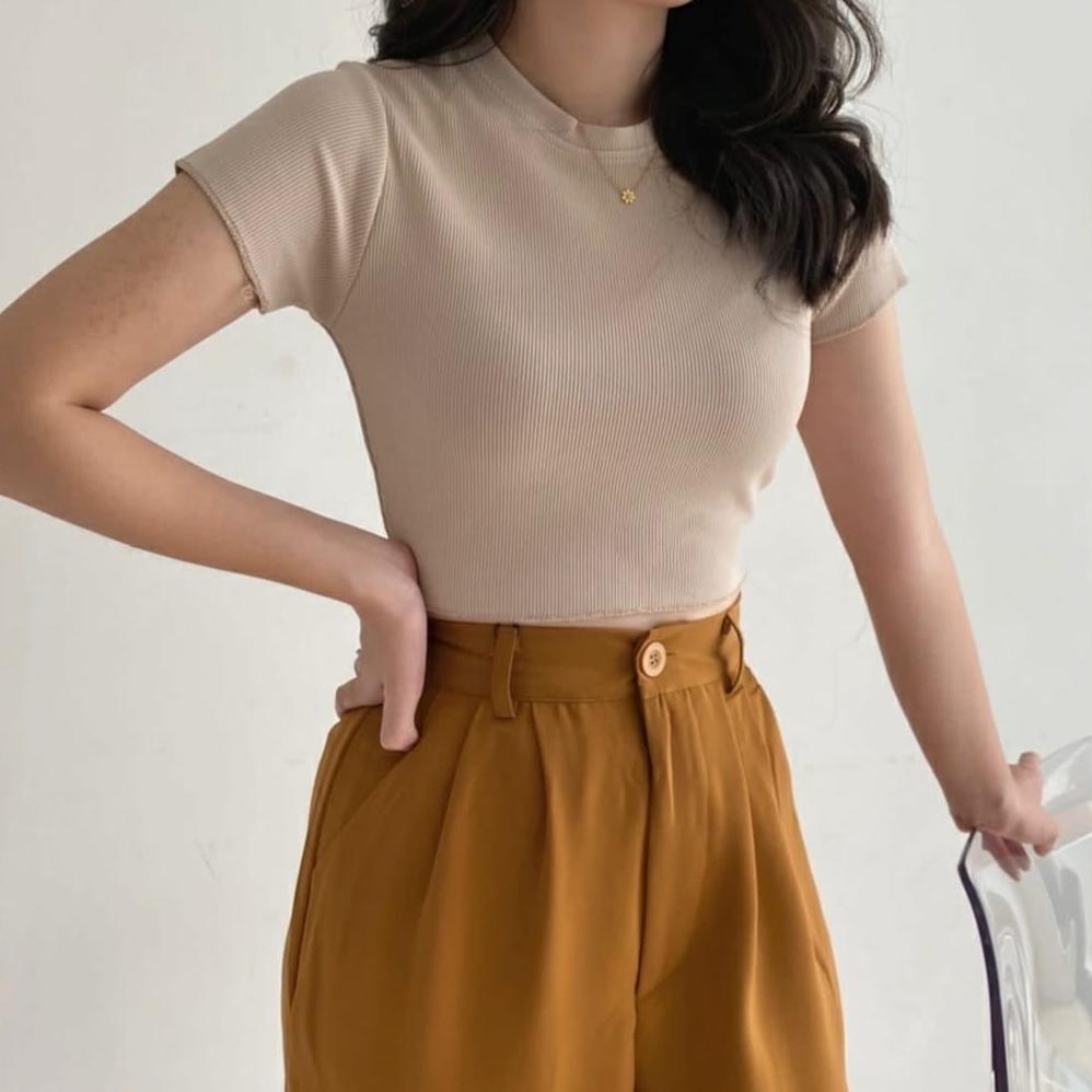 CUCI GUDANG Kaos BASIC Crop Top / Baju Wanita Basic Crop Knit Rib Bahan Adem / JOANA FASHION
