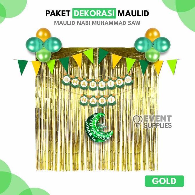 Paket Hemat Dekorasi Maulid Nabi Muhammad / Balon Hiasan Gold Silver 2m x 2m Event Maulid